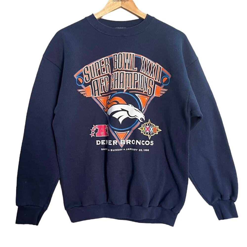 VTG Blue Denver Broncos Super Bowl XXXII Sweater Size Large
